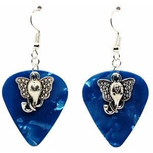 Sm Elephant Head Charm on Guitar Pick Earrings - Choose Color - Handmade in USA